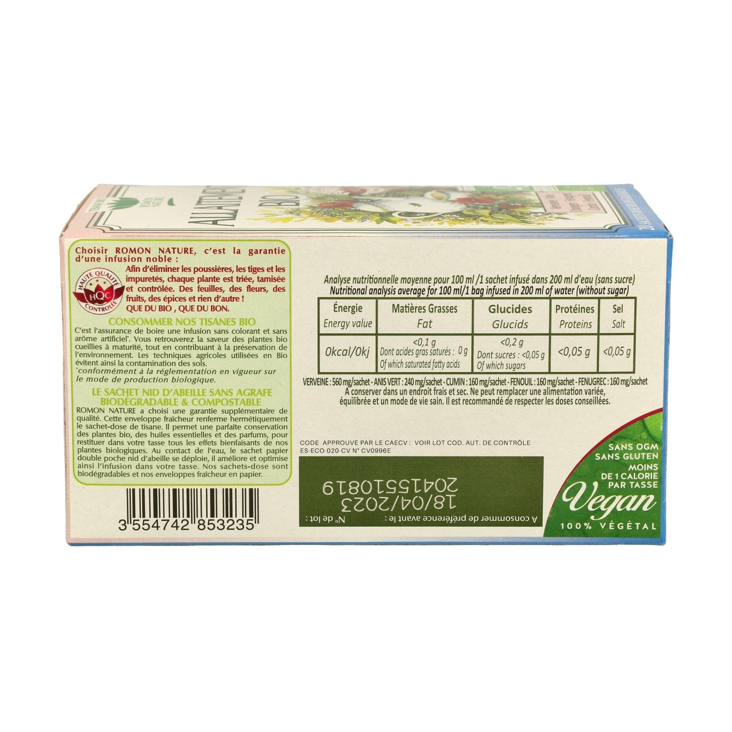 Tisane allaitement bio en boite de 32 g : Tisanes, infusions et rooibos bio  ROMON NATURE alimentation bio - botanic®