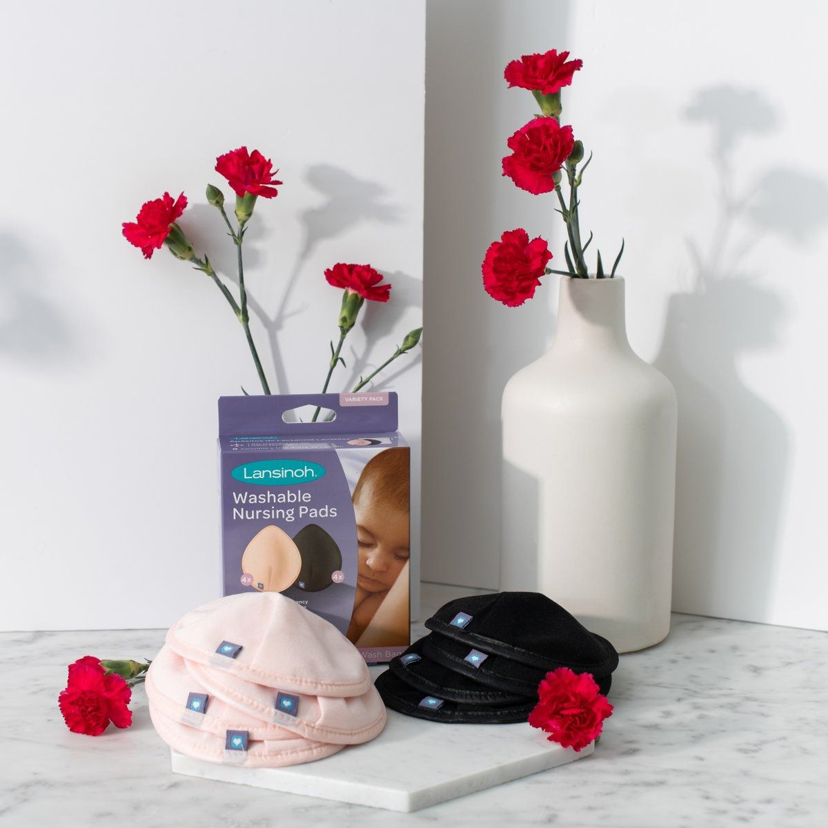 Lansinoh Coussinets d'allaitement lavables Rose&Noir - 8 unités